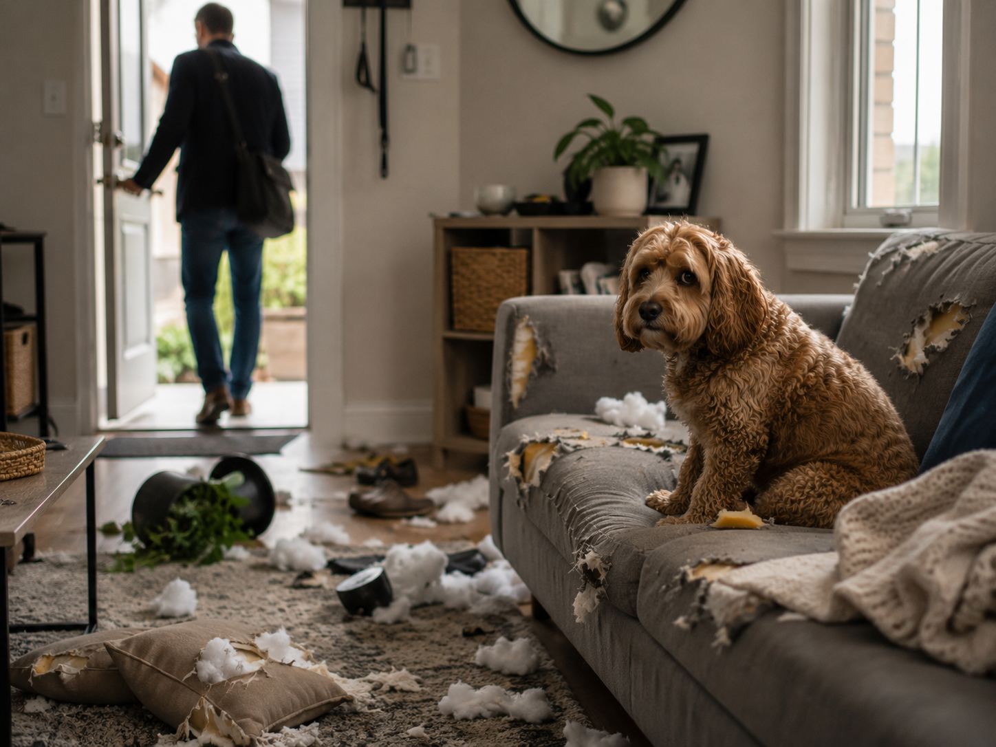Dog stressed while the owner is out of the apartment